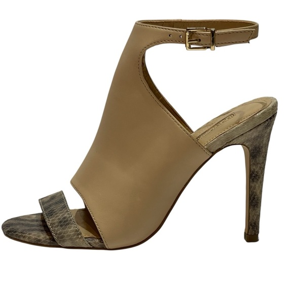 BCBGeneration MALCOLM TAN-SNAKESKIN ANKLE STRAP OPEN TOE HEELS SZ 7.5 MED - Picture 2 of 16